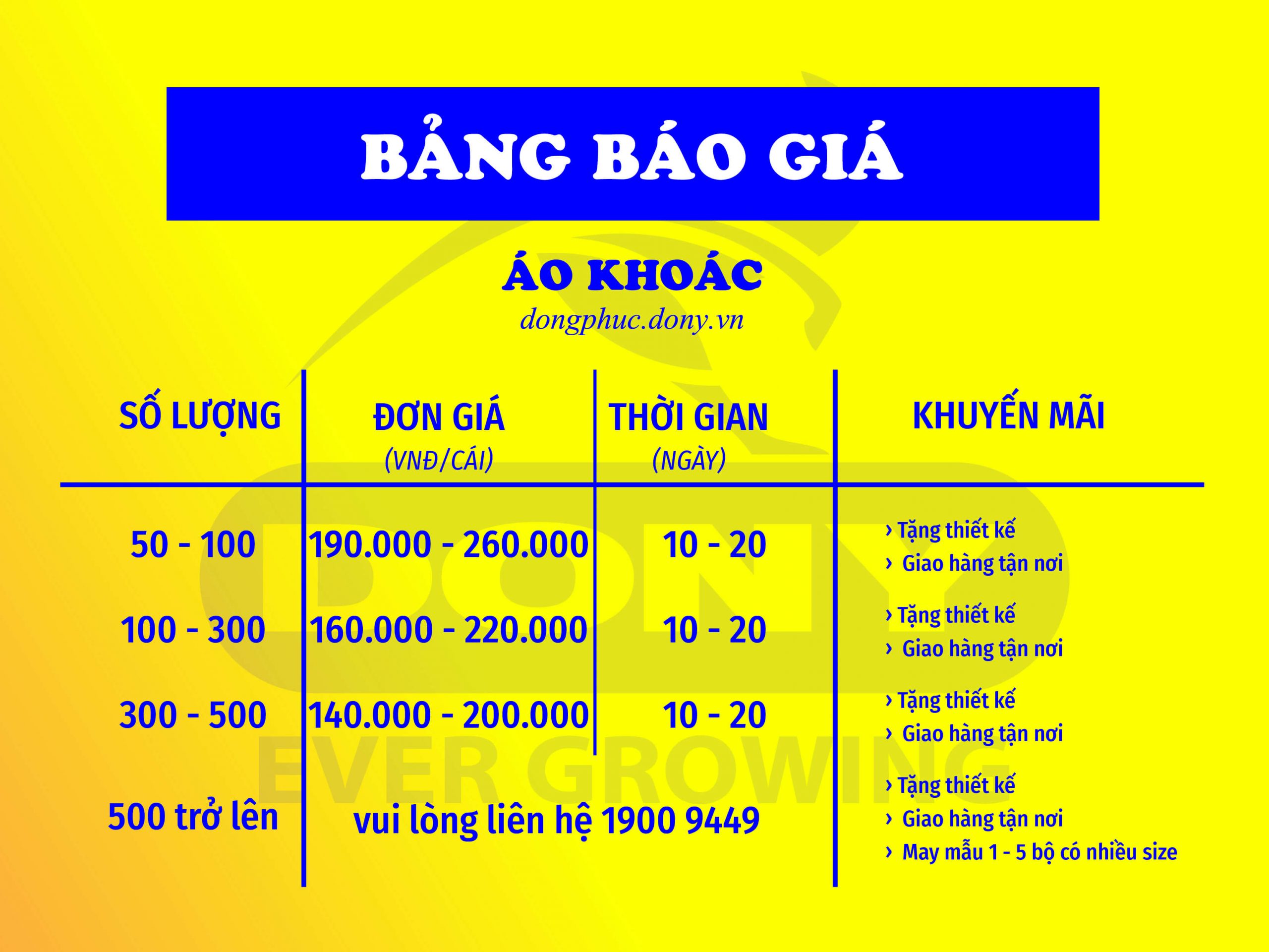 Bảng báo giá áo thun - Áo sơ mi -Áo khoác - Mũ nón đồng phục 3 BẢNG BÁO GIÁ ÁO KHOÁC ĐỒNG PHỤC
