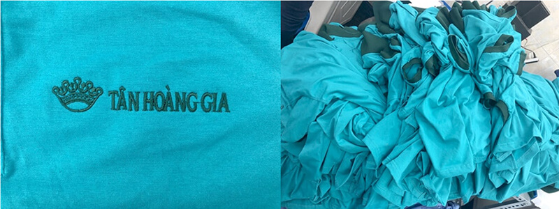 Logo thêu và thân áo Tân Hoàng Gia