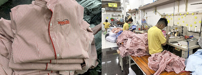 Logo áo và công đoạn đánh khuy nút