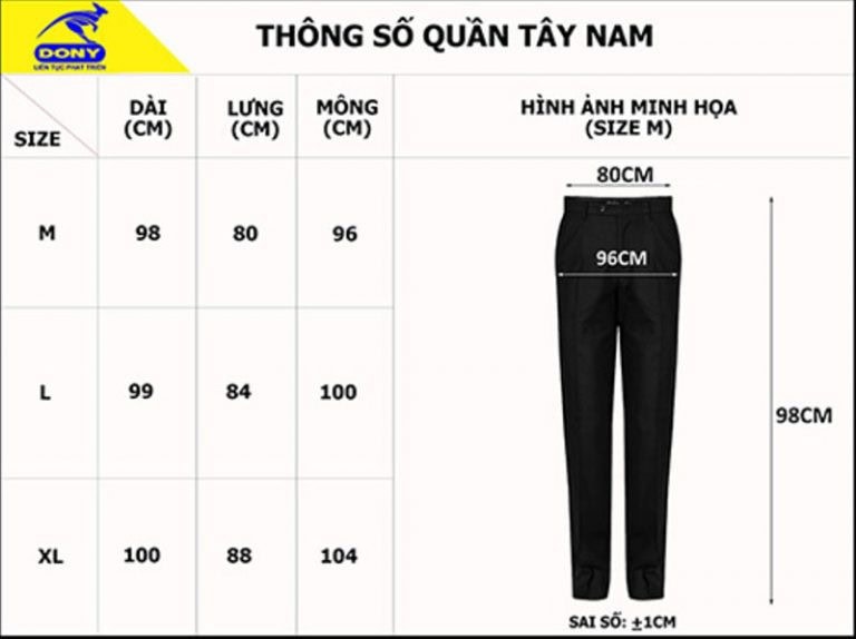 Size quần tây nam