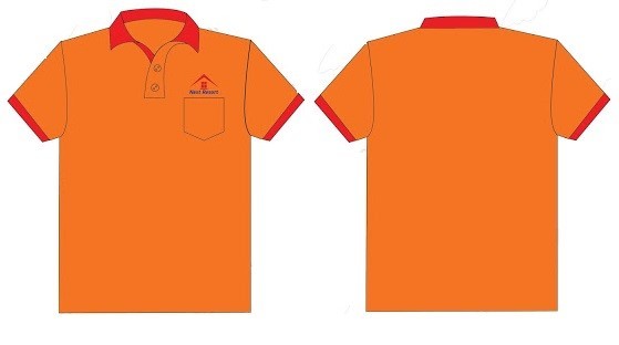 Áo Thun Màu Cam Phối Đỏ In Logo