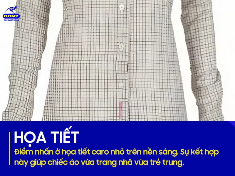 Họa tiết caro trên áo trang nhã, trẻ trung.