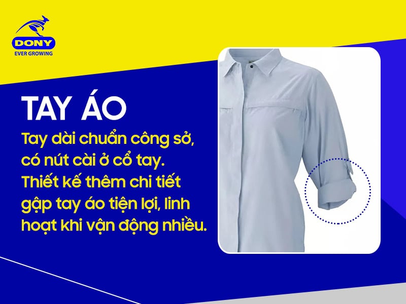 Tay dài chuẩn công sở, có gập tay tiện lợi.