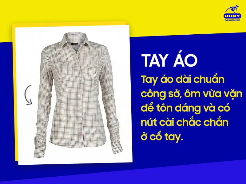 Tay áo dài có nút cài chắc chắn.