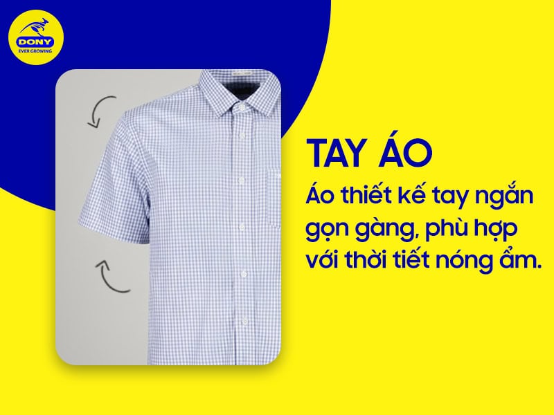 Tay áo ngắn gọn gàng, thoải mái làm việc.