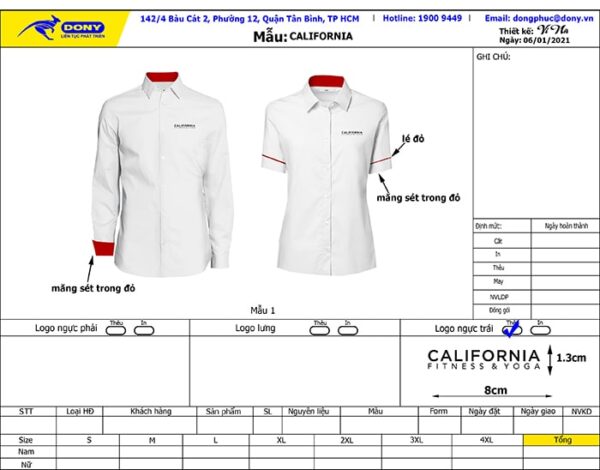 Áo sơ mi đồng phục Trung tâm California Fitness & Yoga