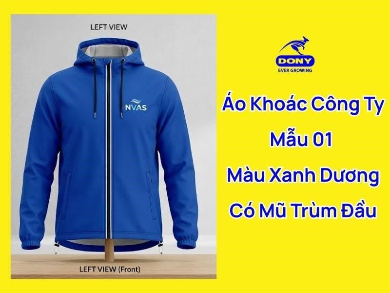 Mẫu áo khoác đồng phục màu xanh dương có mũ