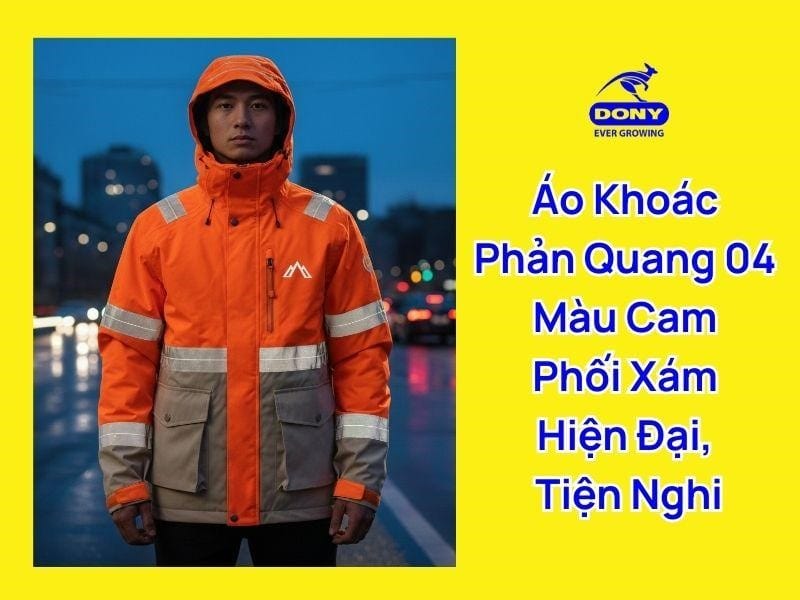 Mẫu áo khoác phản quang màu cam phối xám