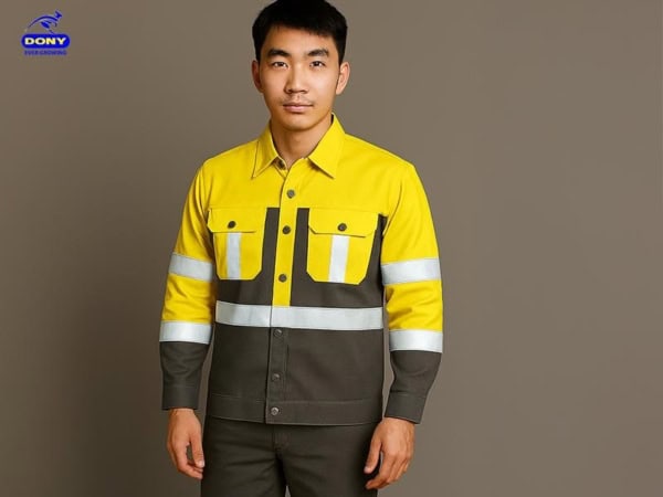 Áo Sơ Mi Phản Quang Dài Tay Vàng Phối Xám Nổi Bật - Mẫu 1