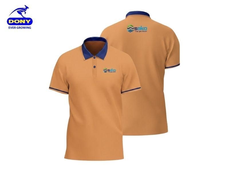 Mẫu áo polo đồng phục màu cam đất phối xanh than