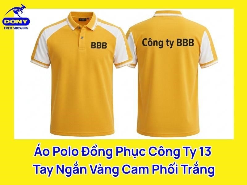 Mẫu áo polo đồng phục tay ngắn vàng cam phối trắng