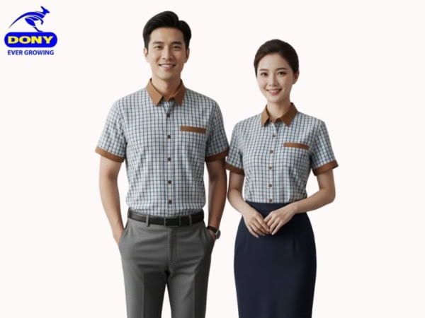 Đồng Phục Công Ty SM01 Sơ Mi Tay Ngắn Caro Hiện Đại