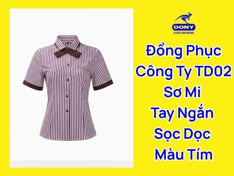 Mẫu áo sơ mi đồng phục công ty tay ngắn sọc tím