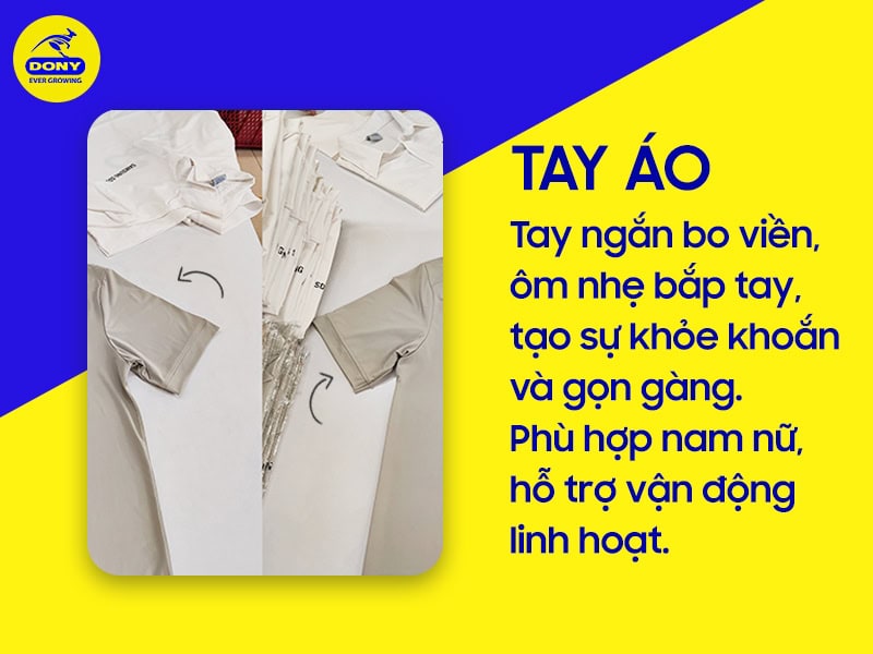  Tay ngắn bo viền, ôm nhẹ bắp tay gọn gàng, khỏe khoắn.