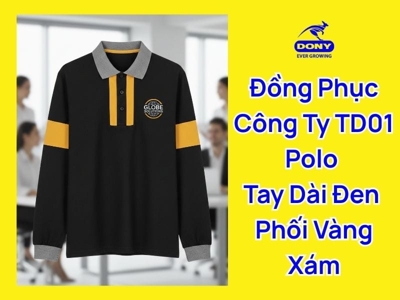 đồng phục áo thun polo tay dài màu đen phối xám