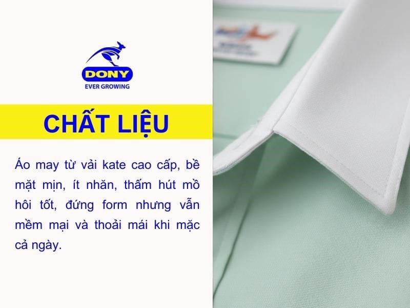 Áo được may từ vải kate cao cấp, bề mặt mịn, ít nhăn