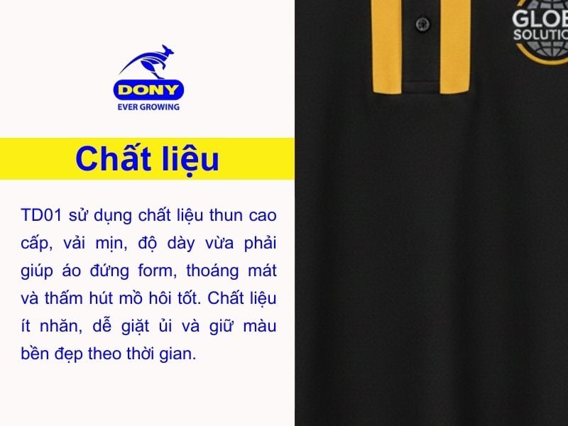 chat lieu ao thun polo tay dai mau den phoi vang