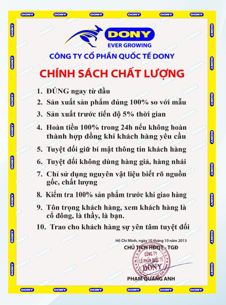 Chính sách chất lượng tại Dony