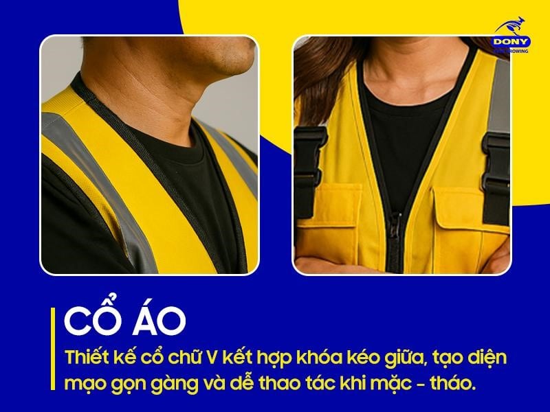 Cổ chữ V kết hợp khóa kéo tiện dụng.