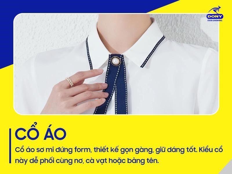 Cổ áo sơ mi đứng form, thiết kế gọn gàng, giữ dáng tốt
