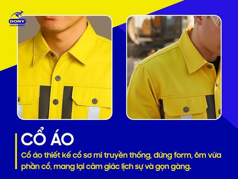 Cổ áo thiết kế cổ sơ mi truyền thống, đứng form