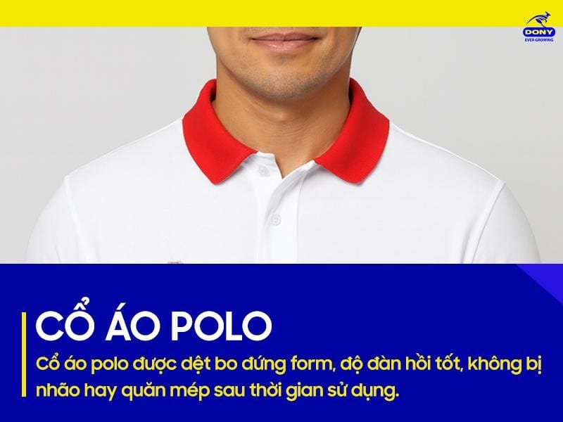 Cổ áo polo được dệt bo đứng form, độ đàn hồi tốt