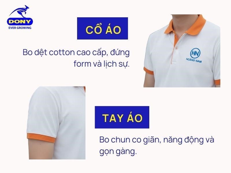 Phần cổ áo được dệt bo chắc chắn với sợi cotton cao cấp, tay áo ngắn bo chun