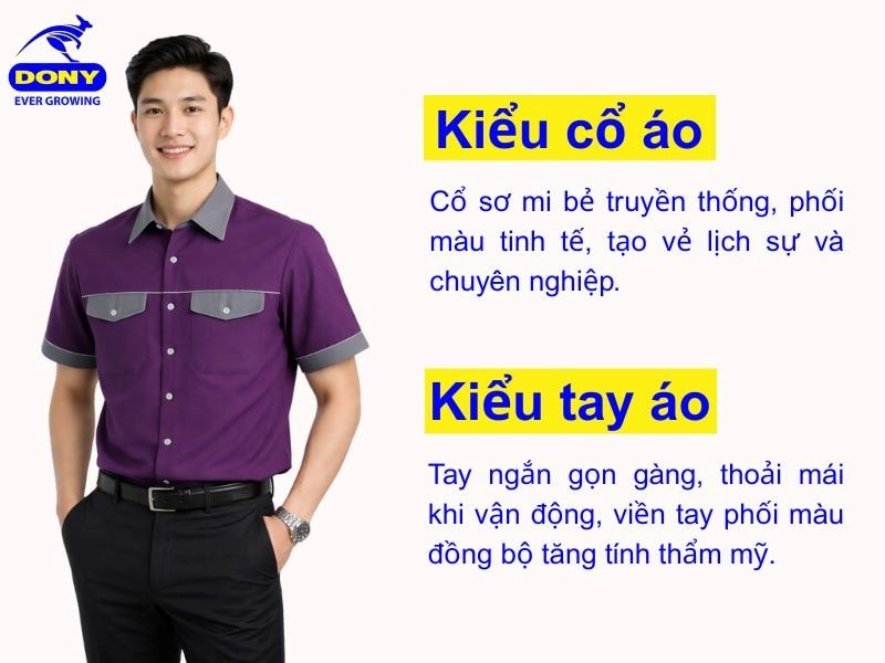 Áo sử dụng cổ sơ mi bẻ truyền thống, tay ngắn gọn gàng