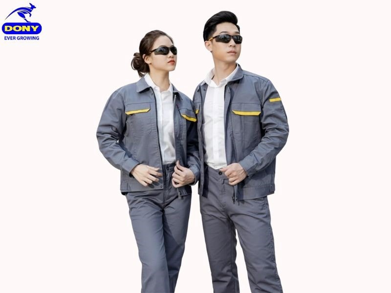 Quần áo bảo hộ xây dựng màu xám phối vàng