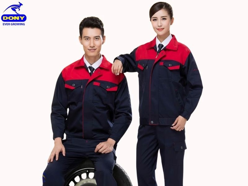 Đồng phục công nhân xây dựng xanh đen phối đỏ