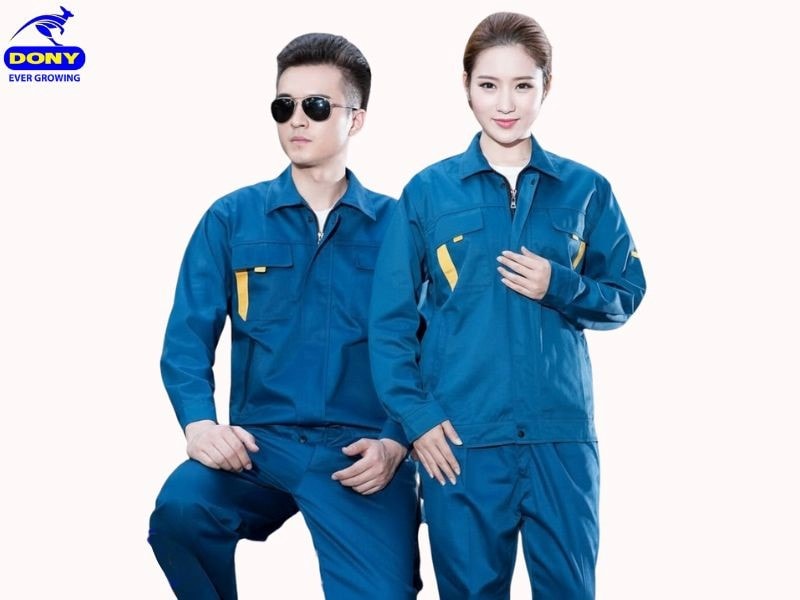 Đồng phục công nhân xây dựng xanh dương phối vàng