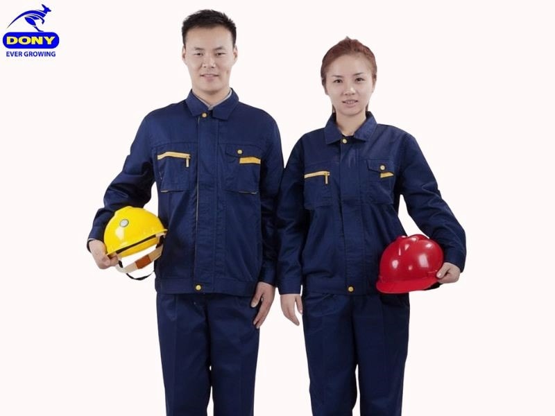 Quần áo công nhân xây dựng màu xanh dương đậm phối vàng