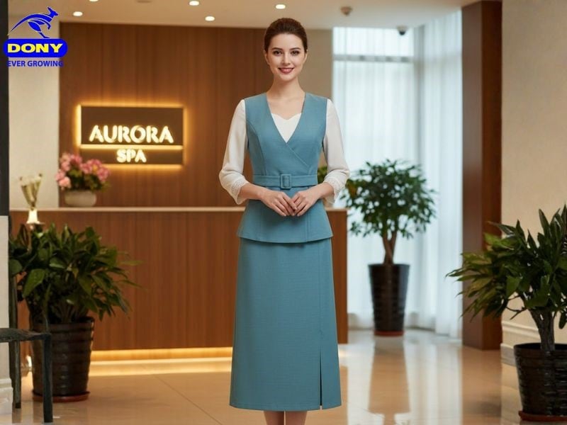 Set đồng phục lễ tân spa nhiều chi tiết