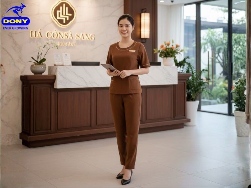 Set đồng phục lễ tân spa form suông đơn giản, chuyên nghiệp
