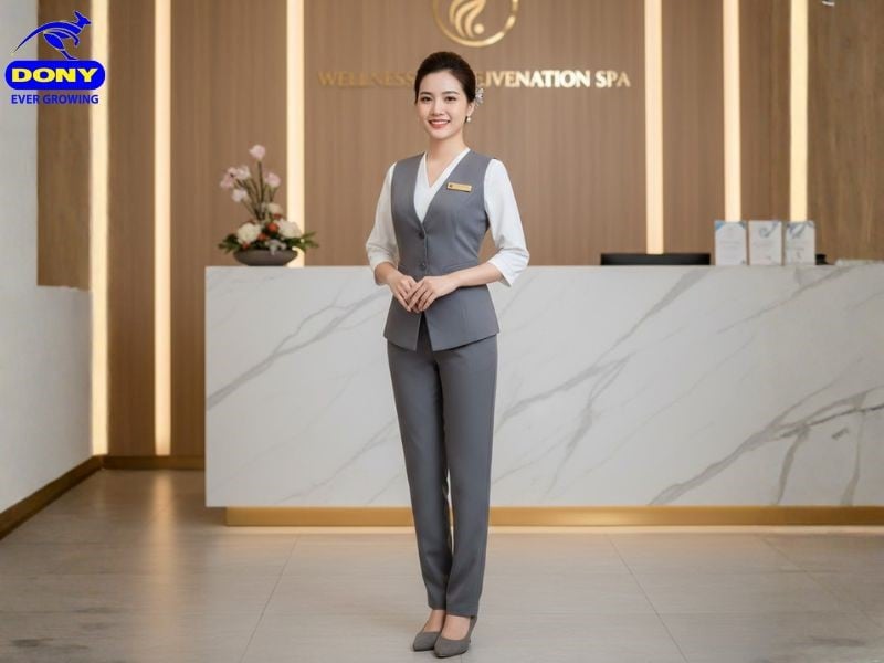 Đồng phục lễ tân spa phối gile vest