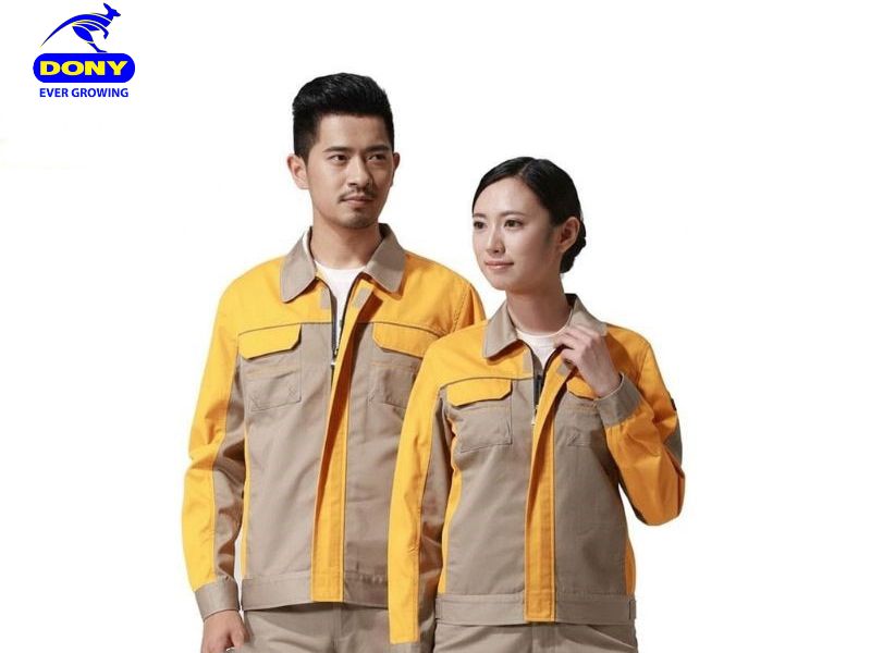 Đồng phục phối nâu – vàng dành cho công nhân xây dựng