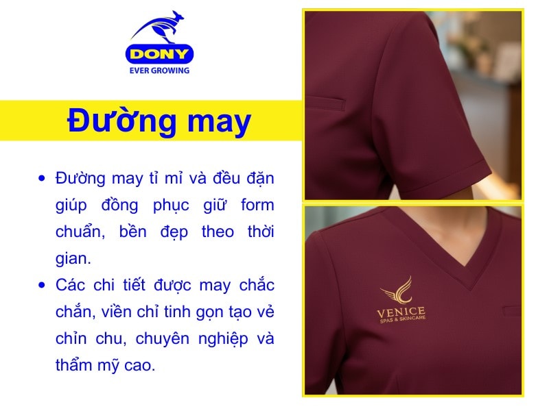 Đường may được thực hiện tỉ mỉ, đều đặn, giúp bộ đồng phục giữ form chuẩn