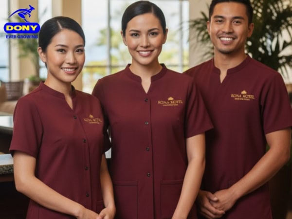 Đồng phục spa màu đỏ đô sang trọng