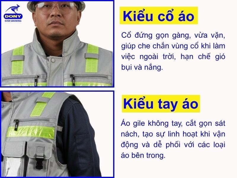 Cổ áo dạng cổ đứng vừa vặn, Áo gile không tay dễ dàng vận động