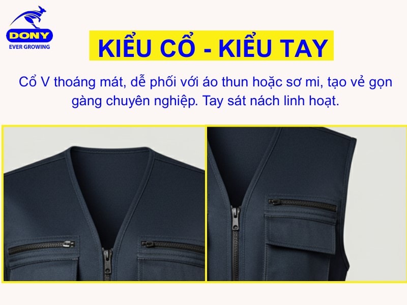 Kiểu cổ V thoáng mát và tay sát nách linh hoạt