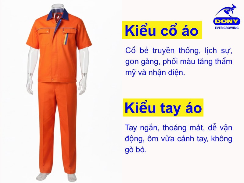 kieu co va tay ao dong phuc bao ho tay ngan