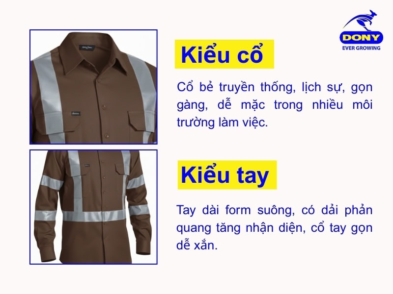 kieu co va tay ao phan quang so mi mau nau