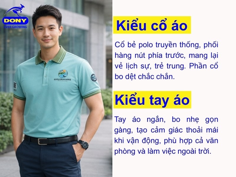 kieu co va tay ao polo xanh ngoc