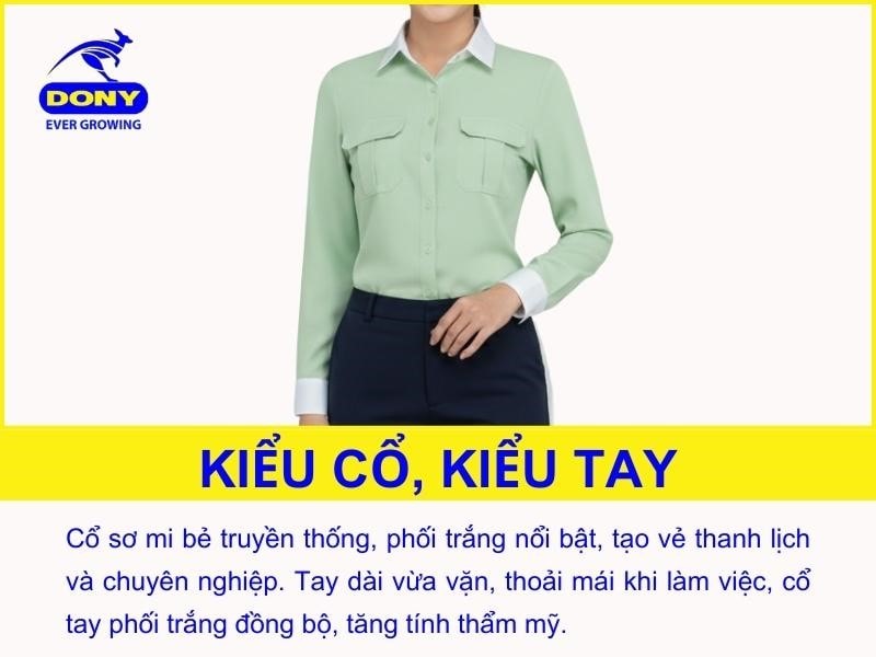 Áo được thiết kế cổ sơ mi bẻ truyền thống, tay dài vừa vặn