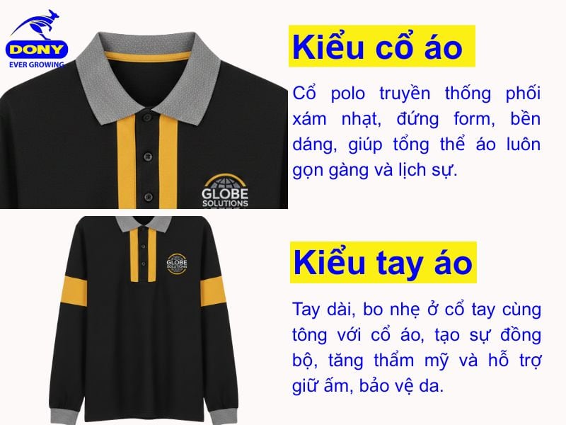 kieu co va tay ao thun polo mau den