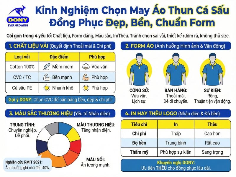 Kinh nghiệm may áo thun cá sấu đồng phục