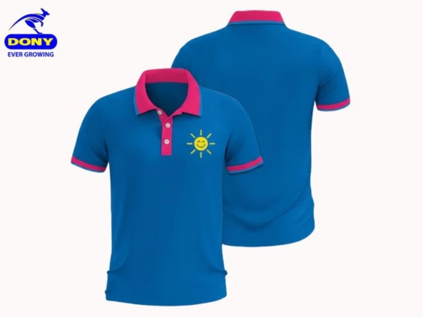 Đồng Phục Công Ty Áo Polo Tay Ngắn Xanh Dương Phối Hồng - Mẫu 11