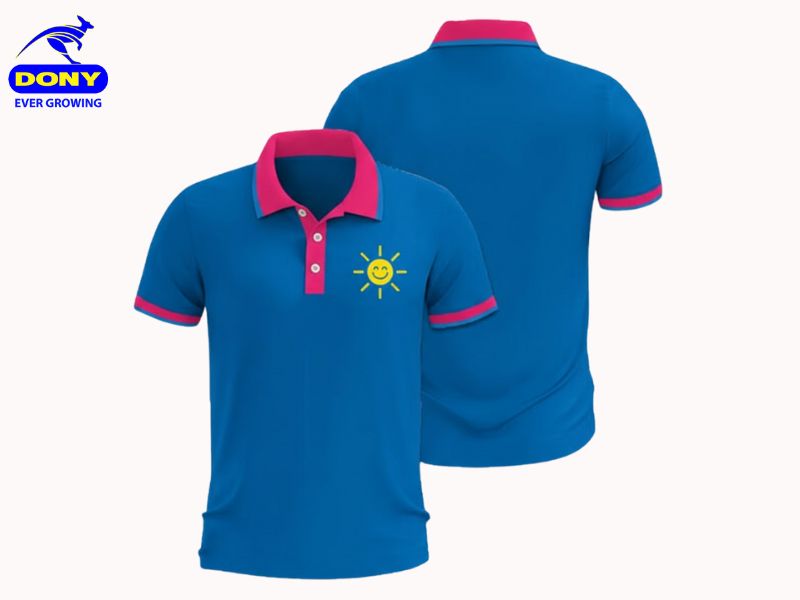 Đồng Phục Công Ty Áo Polo Tay Ngắn Xanh Dương Phối Hồng - Mẫu 11