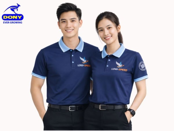 Polo Đồng Phục Công Ty Tay Ngắn Xanh Navy Phối Xanh Nhạt - Mẫu 06