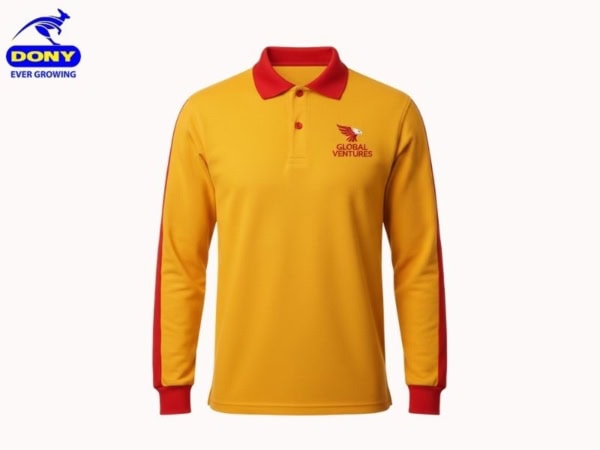 Đồng Phục Công Ty TD03 Polo Tay Dài Màu Vàng Phối Đỏ